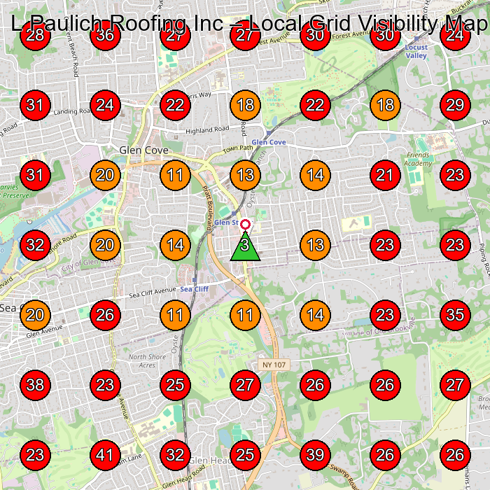 L Paulich Roofing Inc GeoGrid visibility map for Roofing Contractor in Glen Cove